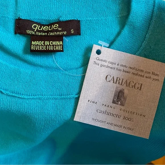 100% CASHMERE TURQUOISE KNIT SWEATER T SHIRT - Picture 2 of 8